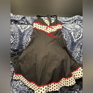 50s style Black and White Polka Dot Dress with Red Accents with petticoat
